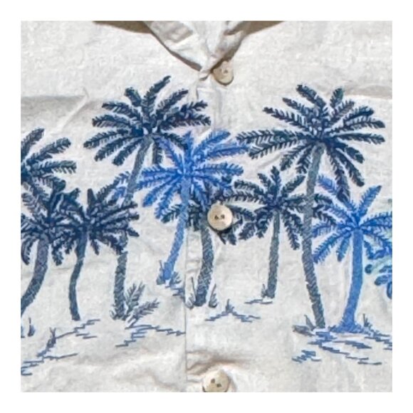 Mens Puerto Vallarta Palms Embroidered Windowpane Jacquard Silk Camp Shirt Small - Picture 2 of 6